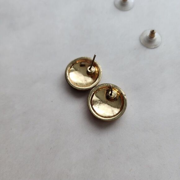 Dillards Vintage Gold Round Button Blue Inlay Post Back Earrings 925 Stamped - Picture 6 of 9